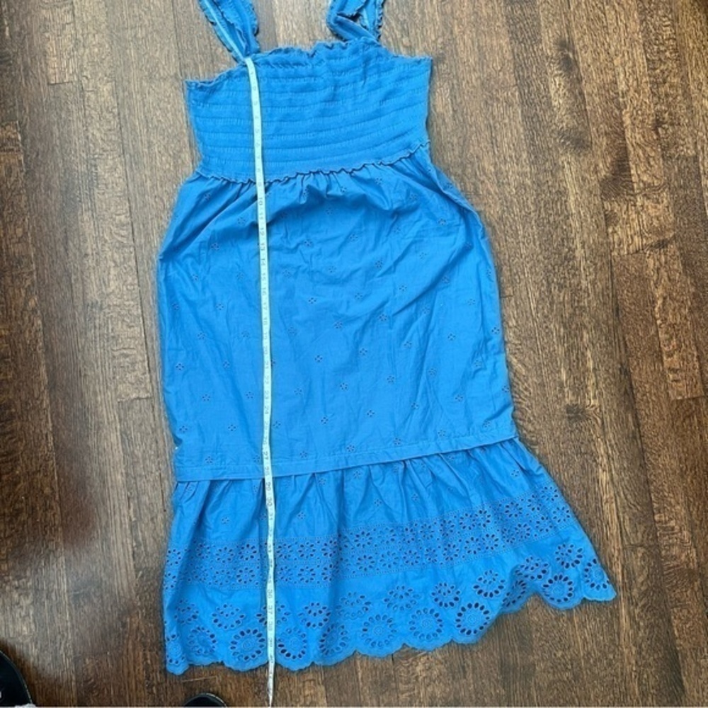 Betsey Johnson Blue Eyelet Midi Dress Size Large Smocked Bodice Tiered - Picture 8 of 10